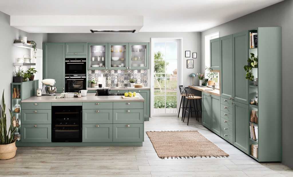 Cascada bútorfront – finoman mart részletek, klasszikus-modern karakter, Lacquered laminate reed green